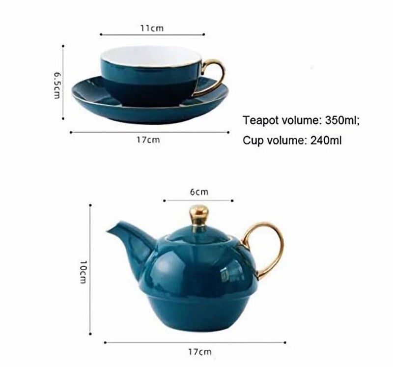Eplze YBK Tech Ceramic Tea for One Set, 12oz Teapot and 8.2oz Cup with Saucer (Peacock Green) - Image 2